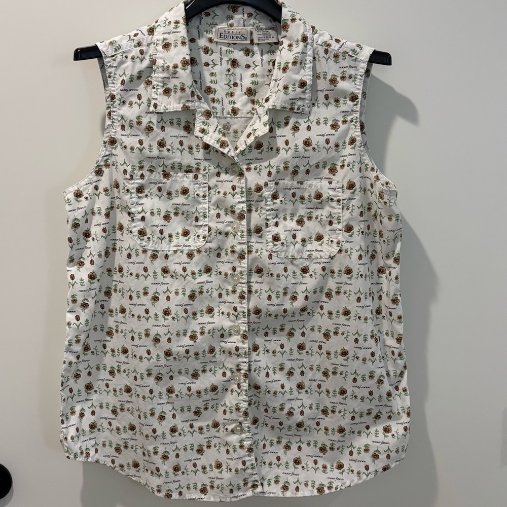 VTG 90s/Y2K 'Summer Flowers' Sleeveless Button Down Blouse Large